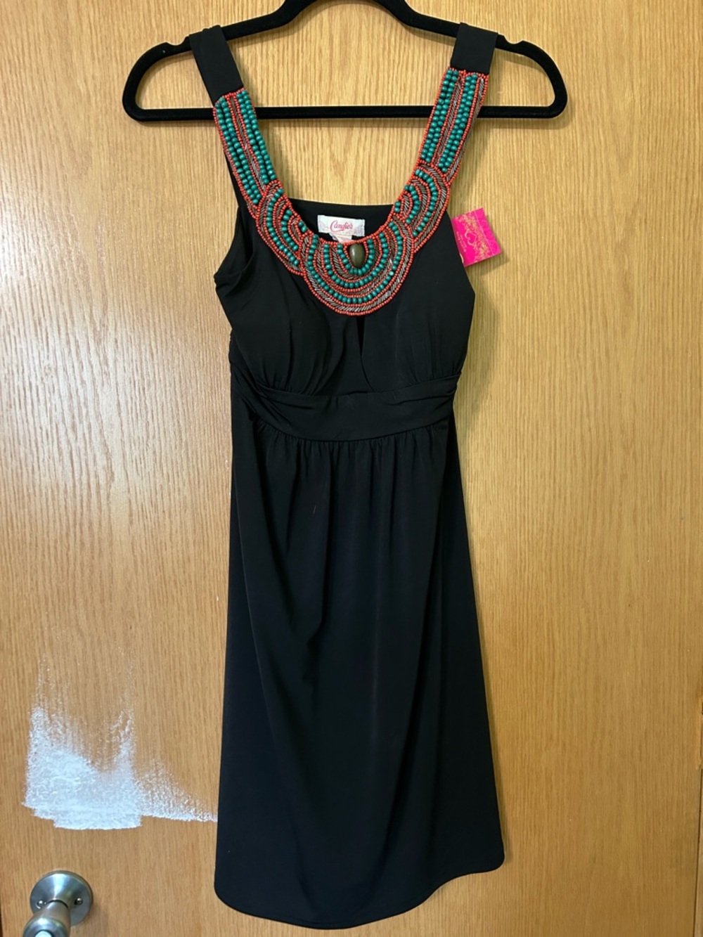 NWT Candies Medium Beaded Neck Black Sleeveless Dress - Casual to Evening
